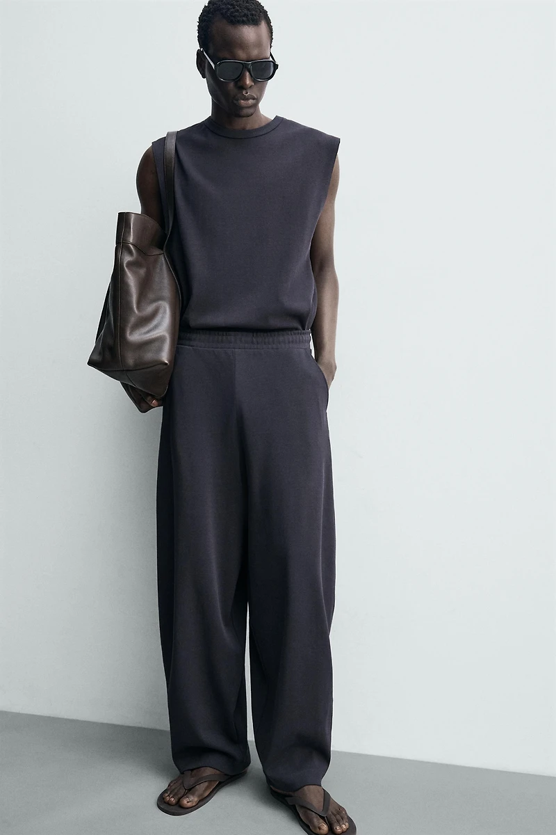 RIBBED TEXTURE BALLOON FIT JOGGER PANTS