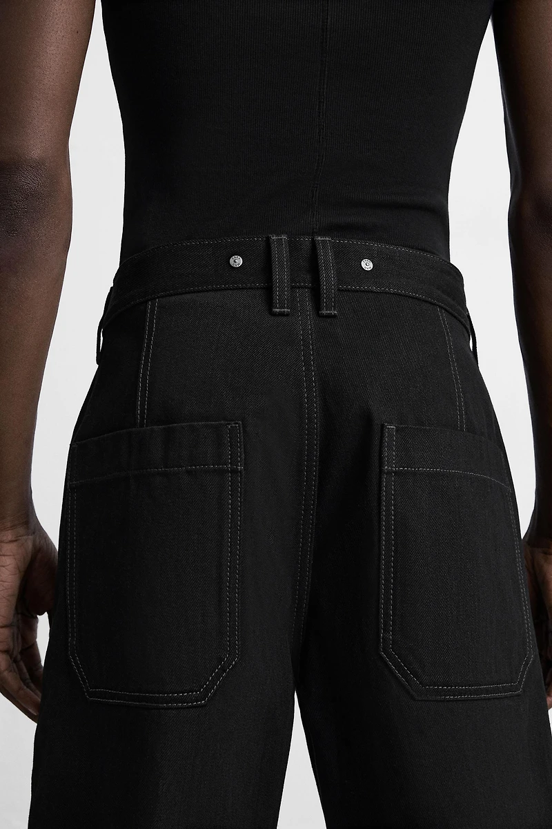 STITCHED BAGGY FIT DENIM SHORTS