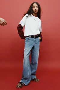 WIDE LEG JEANS WITH ANIMAL PRINT PATCHES