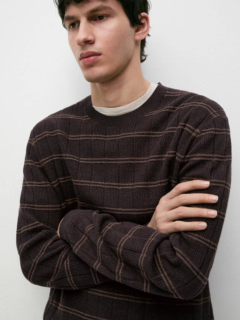 Striped knit crew neck sweater