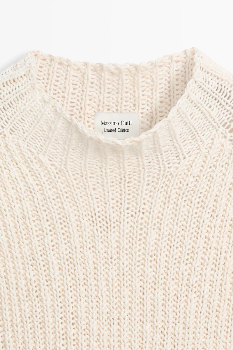 Linen blend openwork mock turtleneck top - LIMITED EDITION