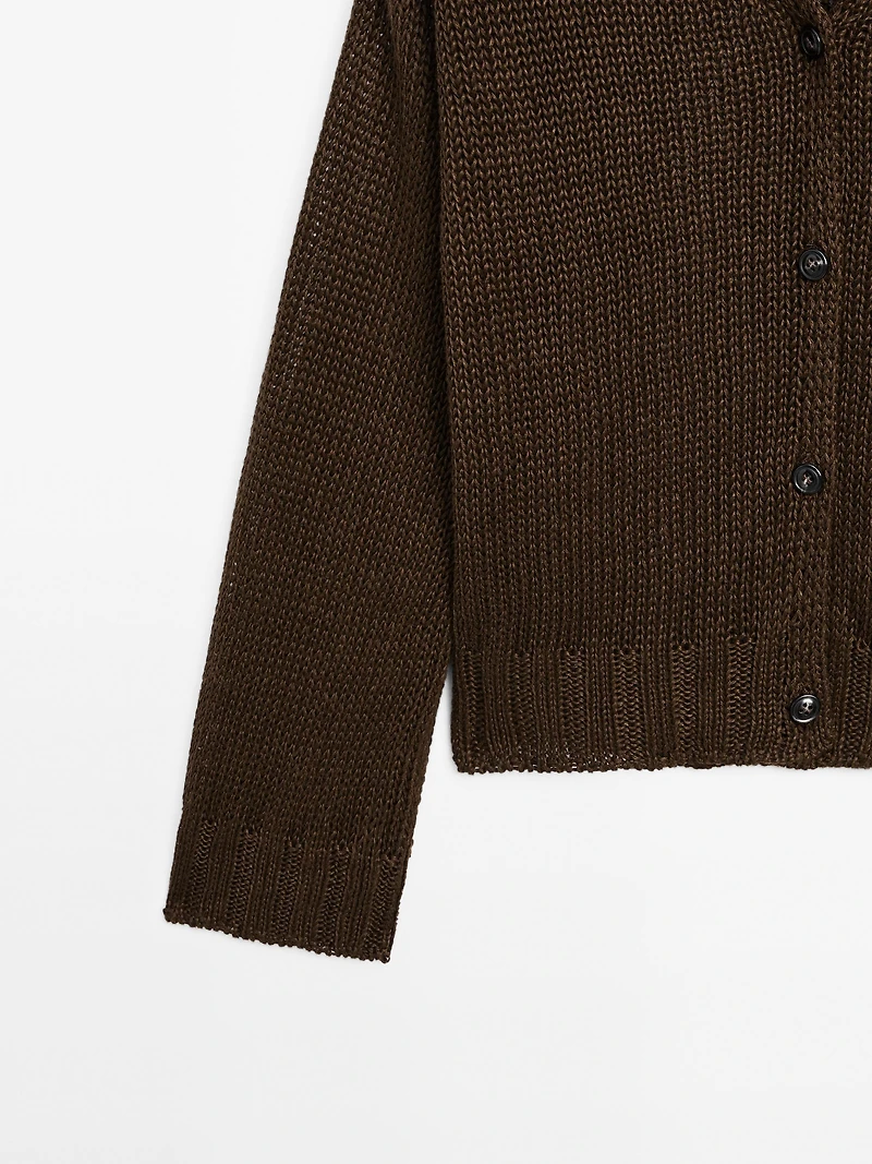 Linen knit cardigan with button details