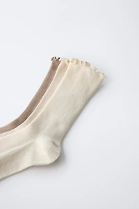 LOT DE TROIS PAIRES CHAUSSETTES HAUTES VELOURS BOUCLÉ