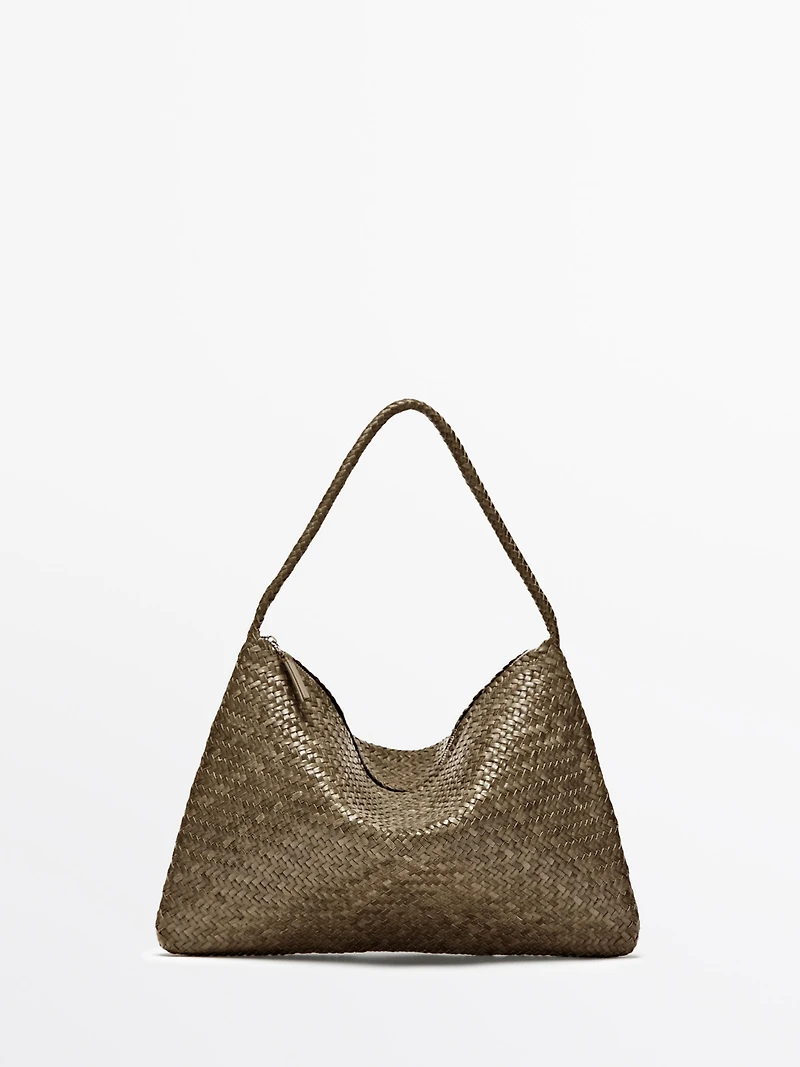 Mid-sized braided leather shoulder bag