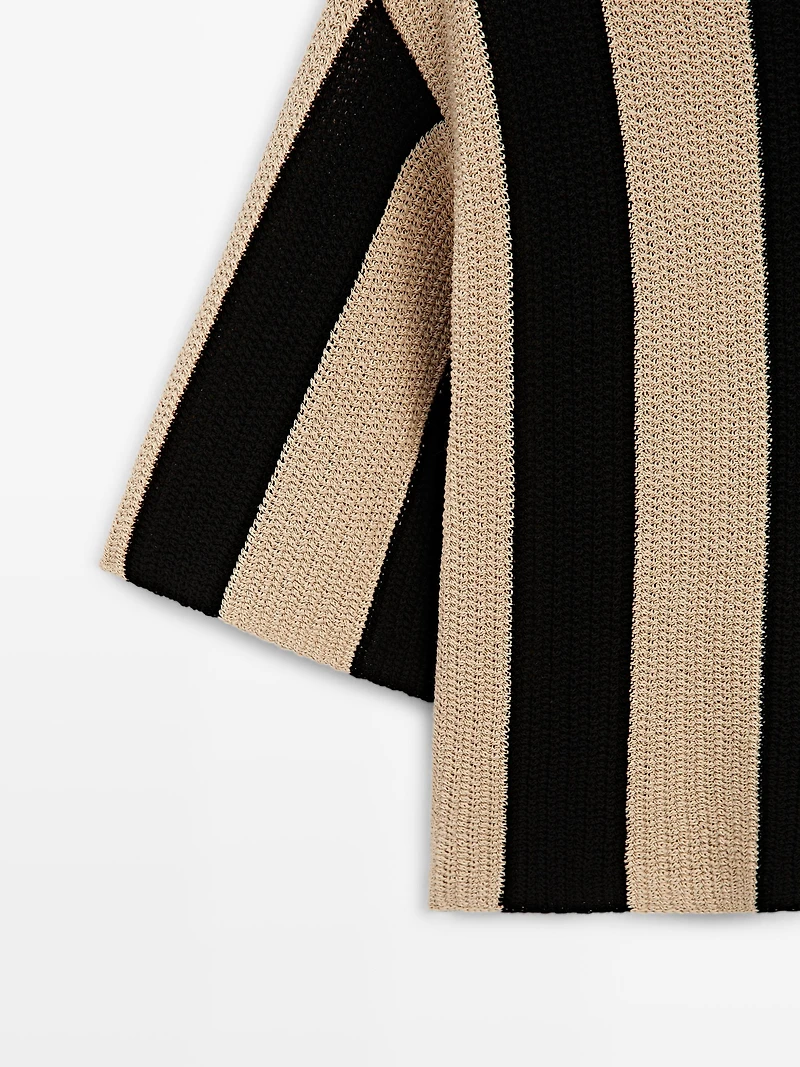 Striped cotton blend knit sweater