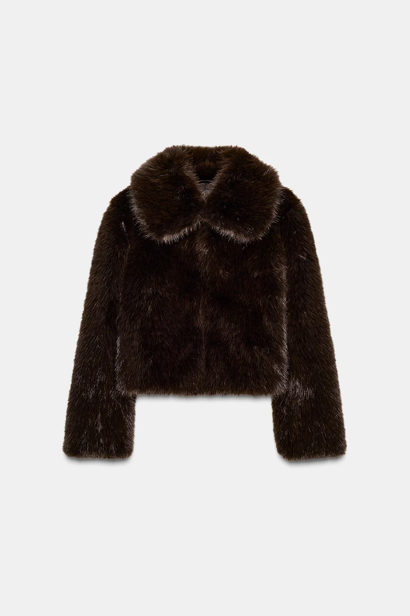 MANTEAU COURT EFFET FOURRURE COL À REVERS