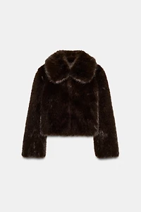 MANTEAU COURT EFFET FOURRURE COL À REVERS