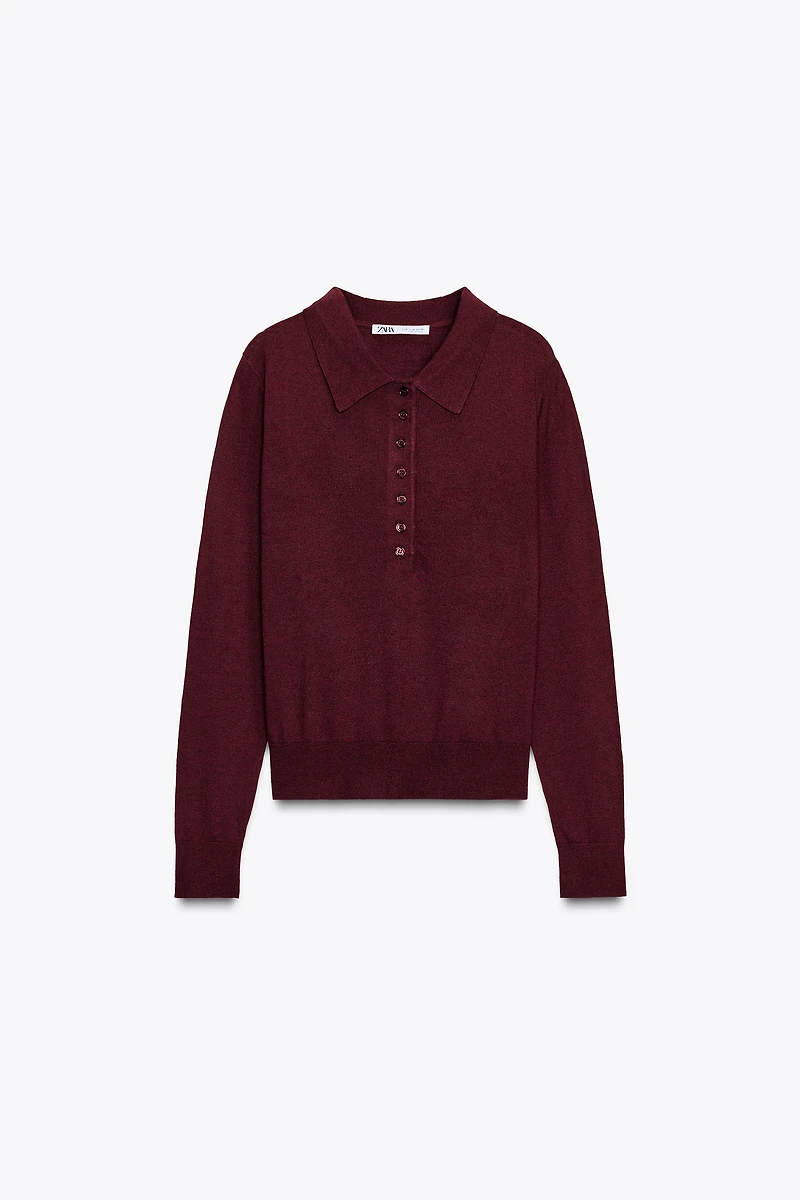 PLAIN KNIT POLO SWEATER
