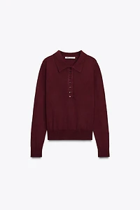 PLAIN KNIT POLO SWEATER