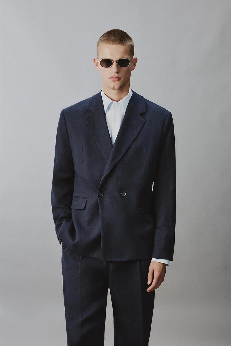 DOUBLE BREASTED LINEN - COTTON SUIT JACKET