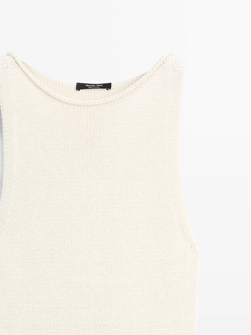 100% cotton contrast knit midi dress