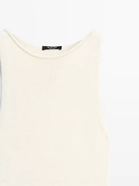 100% cotton contrast knit midi dress