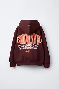 TEXT PRINT HOODIE SWEATSHIRT