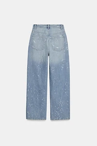 TRF HIGH-WAISTED STRAIGHT-LEG RHINESTONE JEANS
