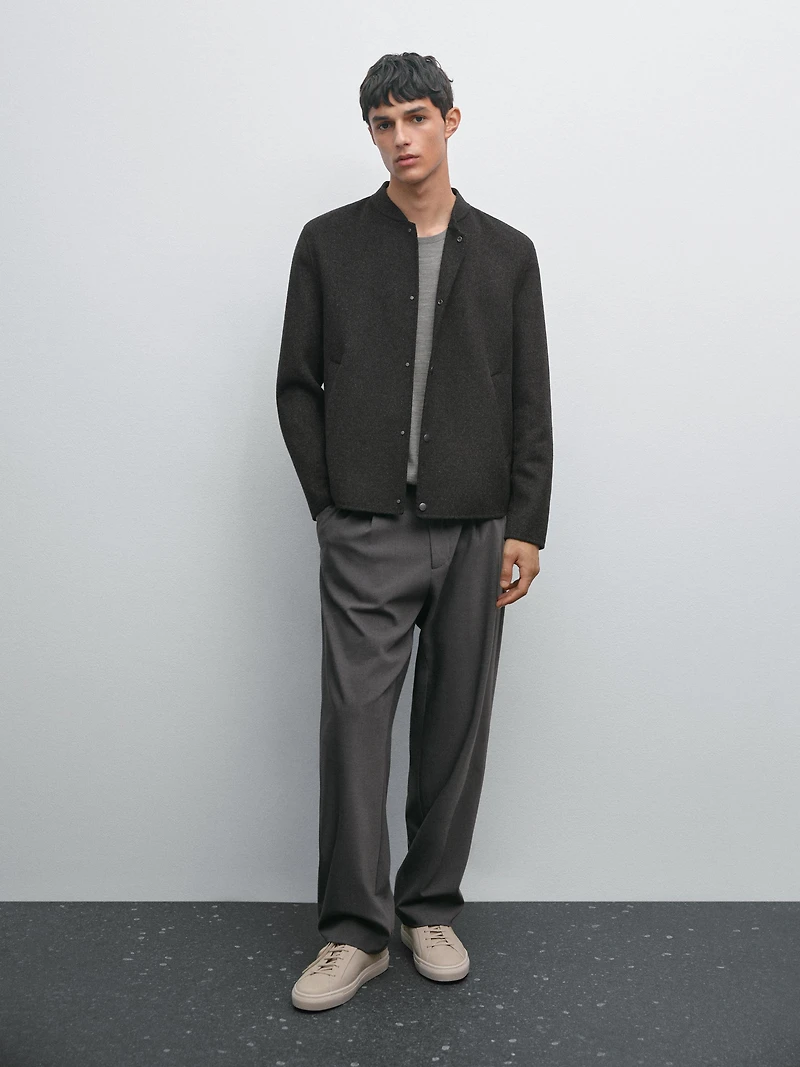 Double-layer wool blend bomber jacket