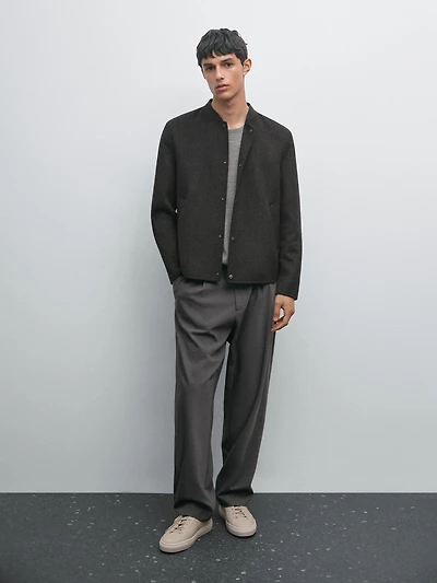 Double-layer wool blend bomber jacket