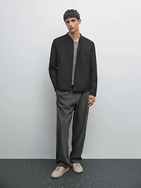 Double-layer wool blend bomber jacket