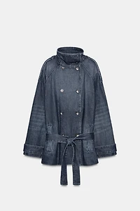 TRF BELTED DENIM MIDI TRENCH COAT