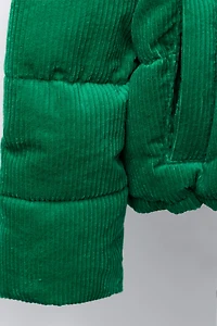 VESTE REMBOURRÉE EN VELOURS CÔTELÉ AVEC INSCRIPTION BRODÉE