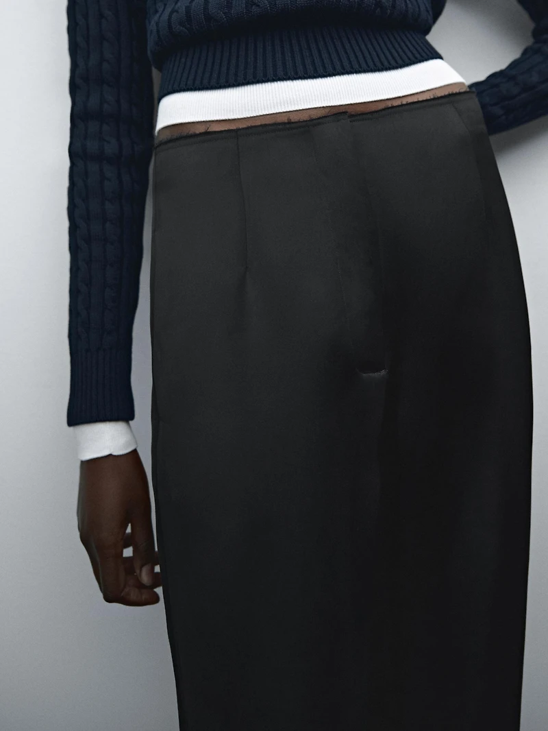 Flowing textured satin trousers