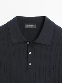 Cotton blend cable-knit polo sweater