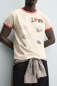 CONTRAST HEART RIBBED T-SHIRT