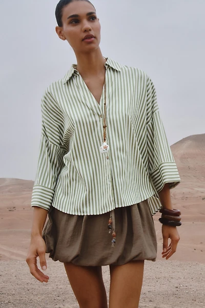 STRIPED SHIRT WITH CUFFED SLEEVES