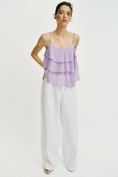 BEADED RUFFLE STRAP TOP
