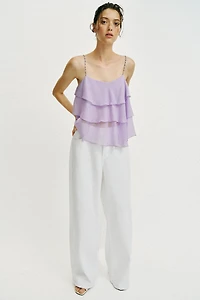 BEADED RUFFLE STRAP TOP