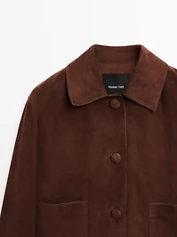 Cropped suede leather-lined jacket with buttons