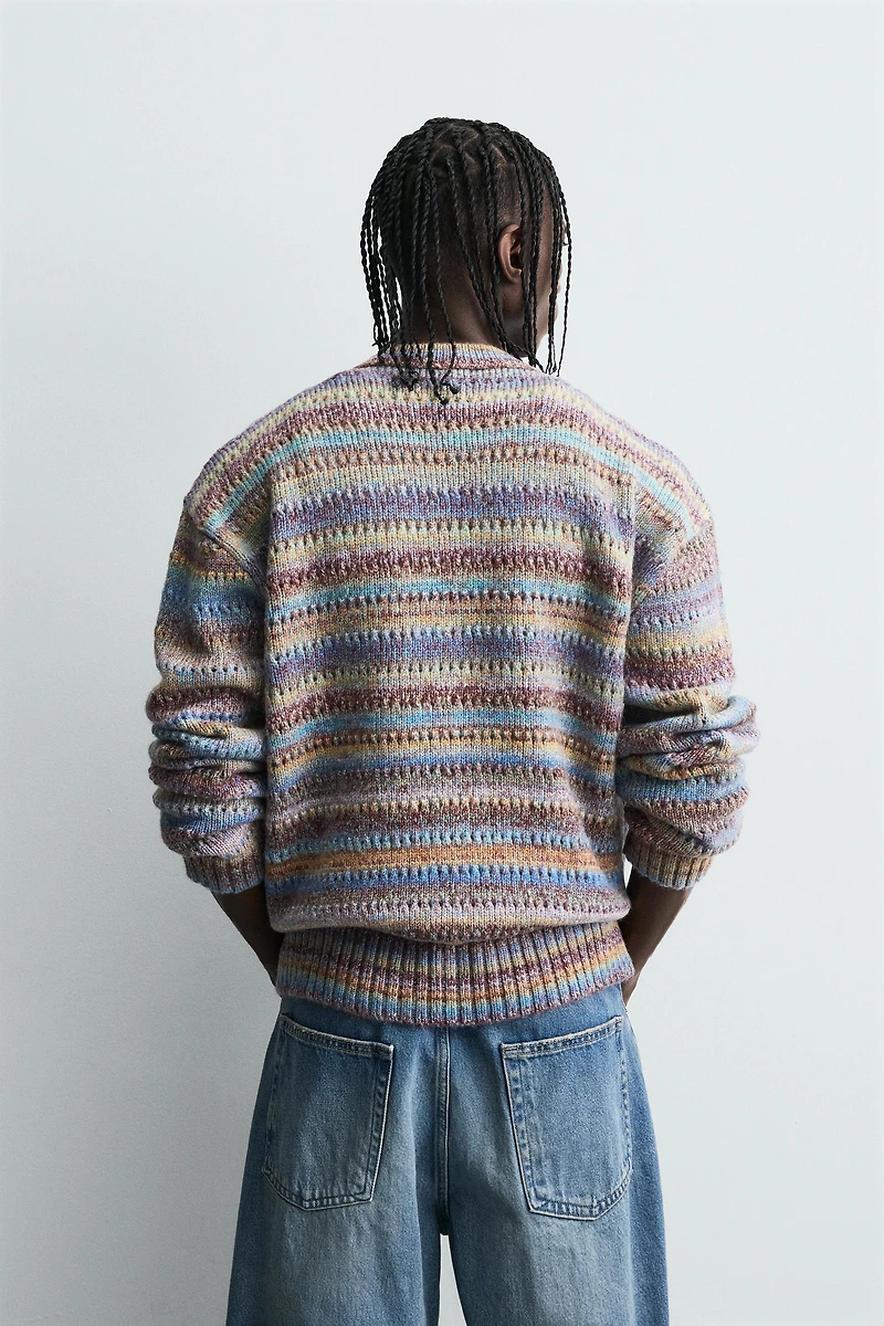 STRIPED OPEN-KNIT SWEATER