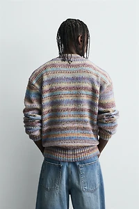 STRIPED OPEN-KNIT SWEATER