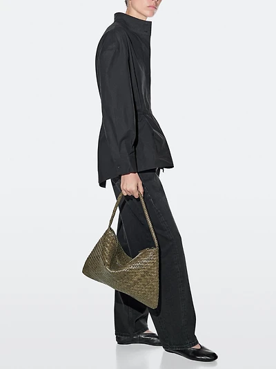 Mid-sized braided leather shoulder bag