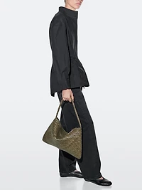 Mid-sized braided leather shoulder bag