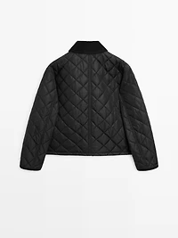 Short lightweight puffer jacket with corduroy detail