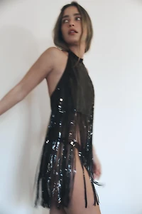 TOP HALTER PAILLETTES FRANGES