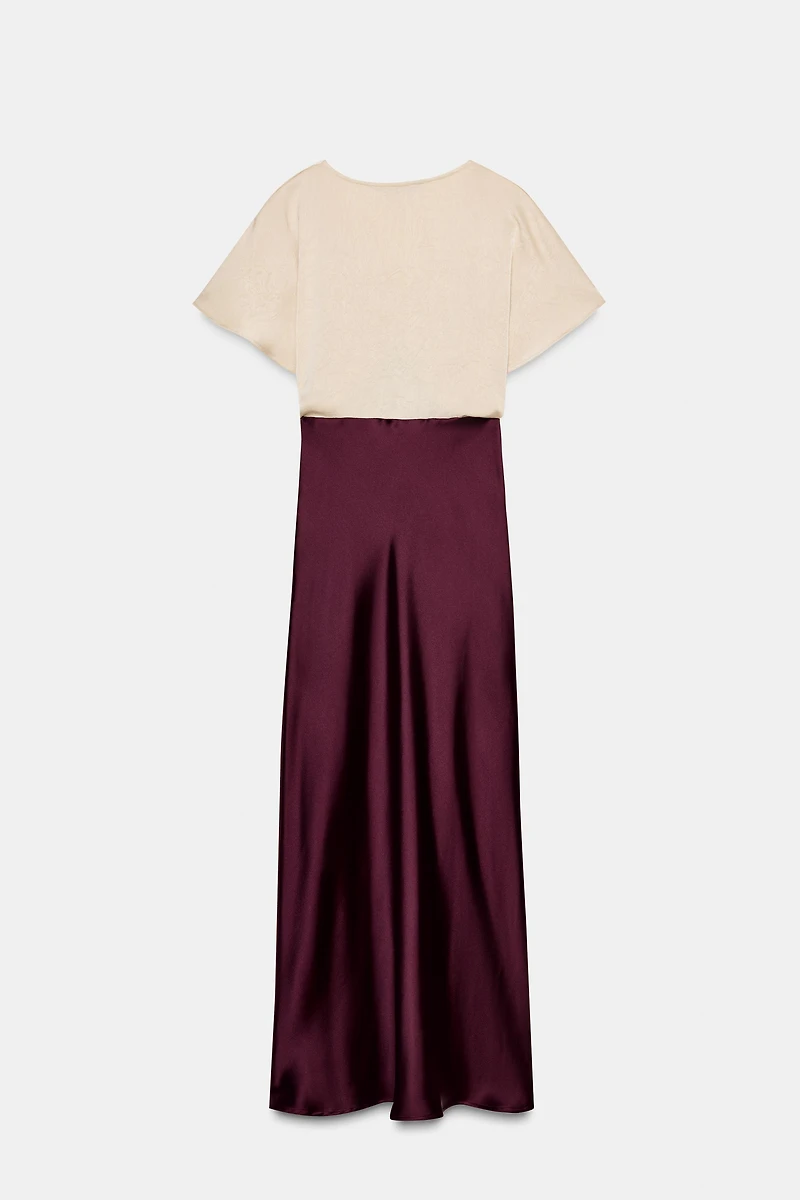 MIDI SATIN EFFECT LACE COMBINATION DRESS