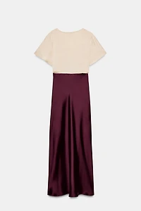 MIDI SATIN EFFECT LACE COMBINATION DRESS