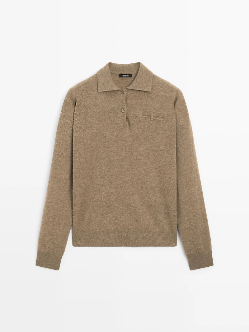 Knit polo sweater with pocket