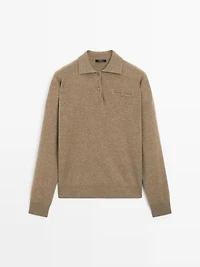 Knit polo sweater with pocket