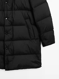 Long water-repellent puffer coat