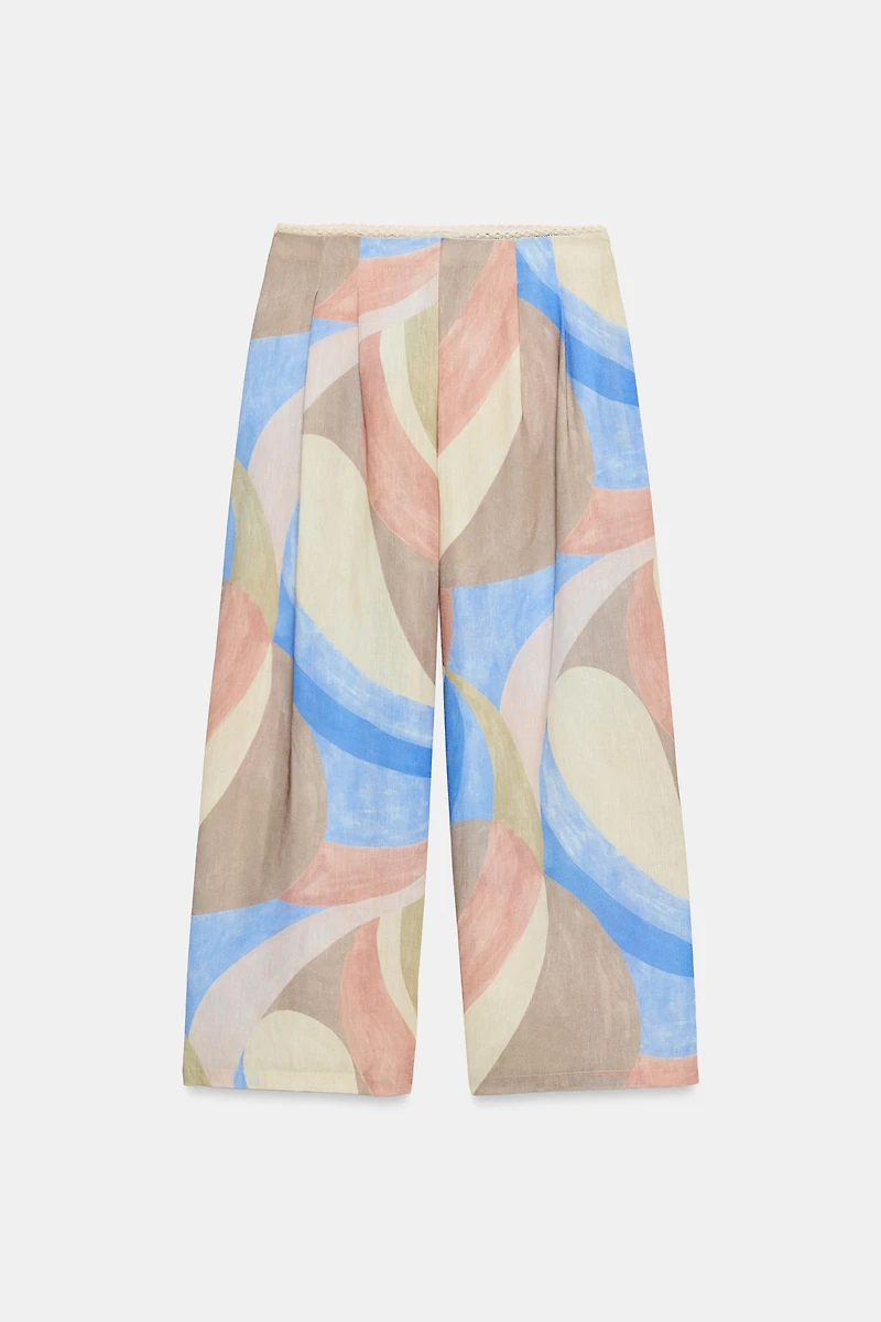 PRINTED WIDE-LEG TROUSERS