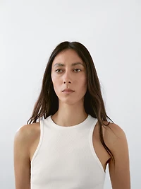 Top à encolure américaine en coton mélang