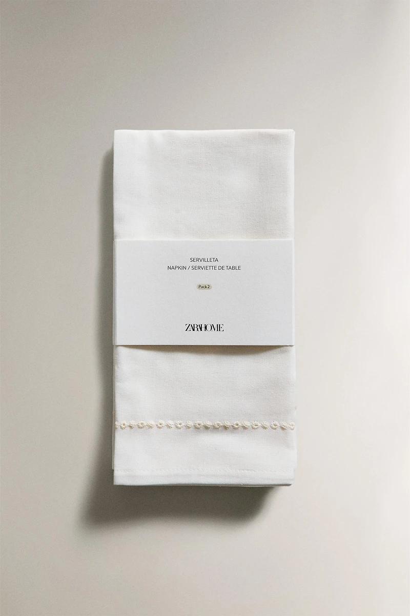 PACK OF EMBROIDERED LINEN COCKTAIL NAPKINS (PACK OF 4)