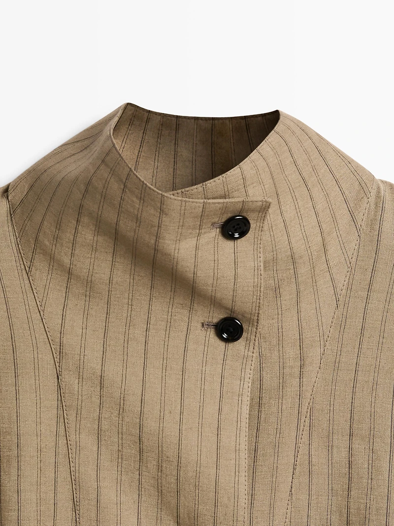 Striped linen blend bomber jacket