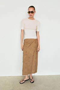 Midi pareo skirt with appliqués