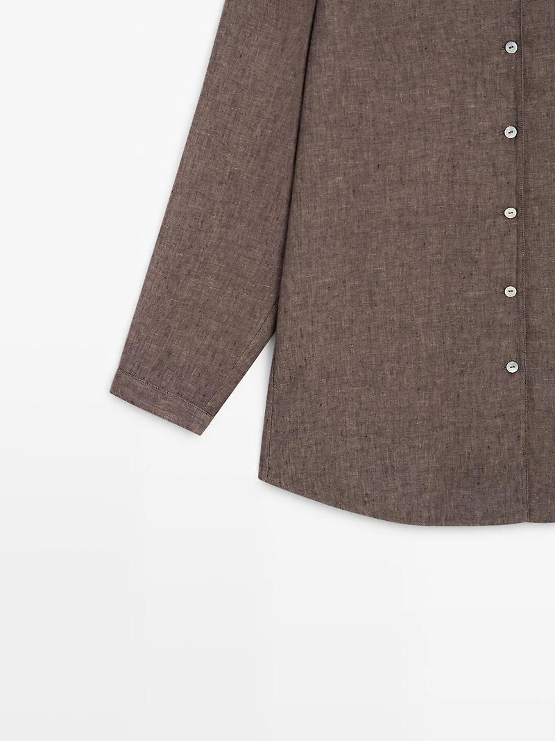 Chemise 100 % lin à col en V