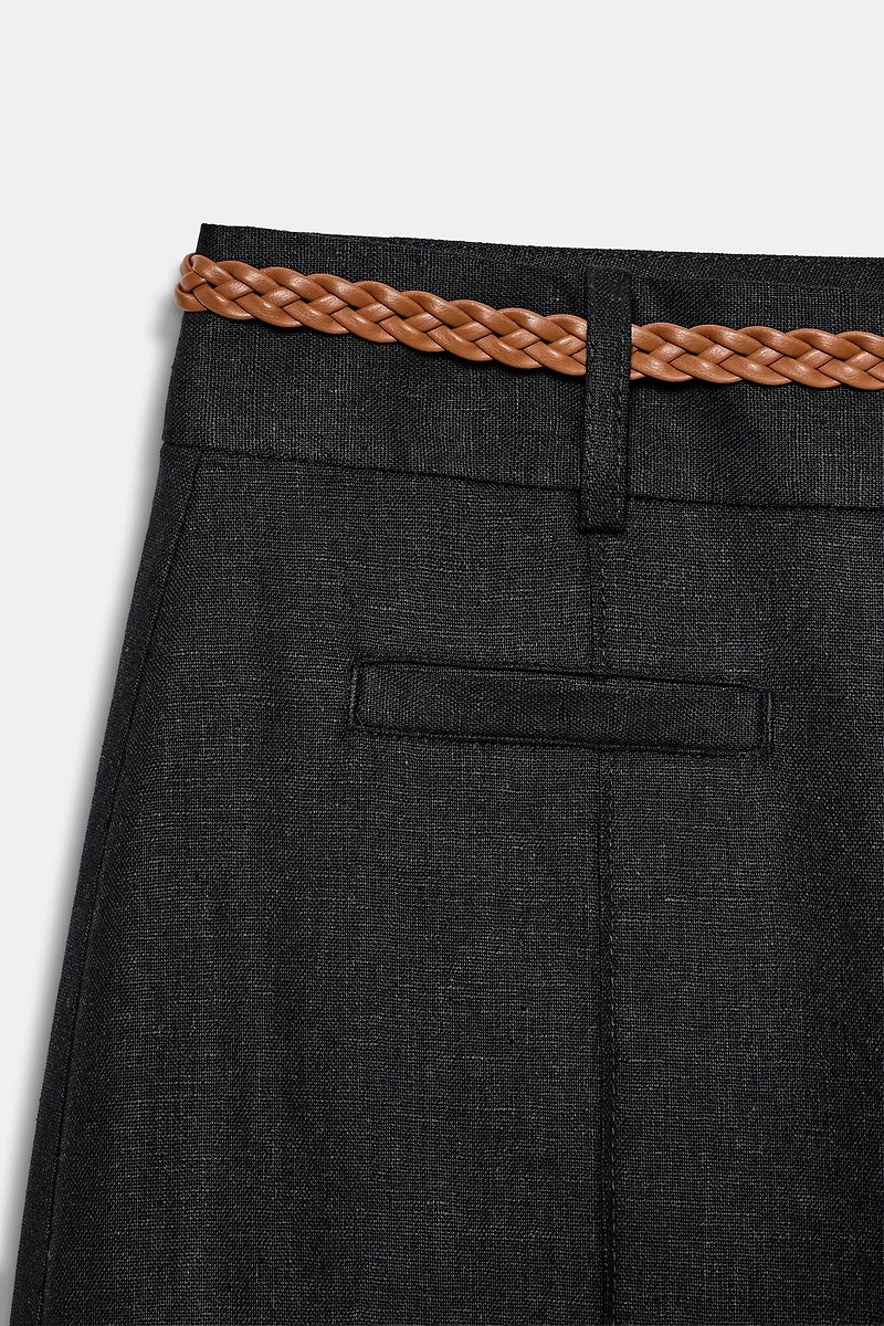 LINEN CULOTTES WITH WOVEN BELT
