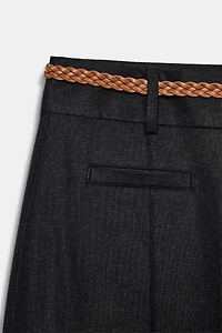 LINEN CULOTTES WITH WOVEN BELT
