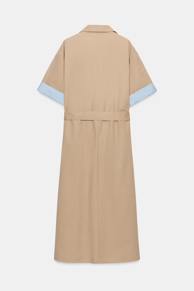 BELTED MIDI SHIRT DRESS